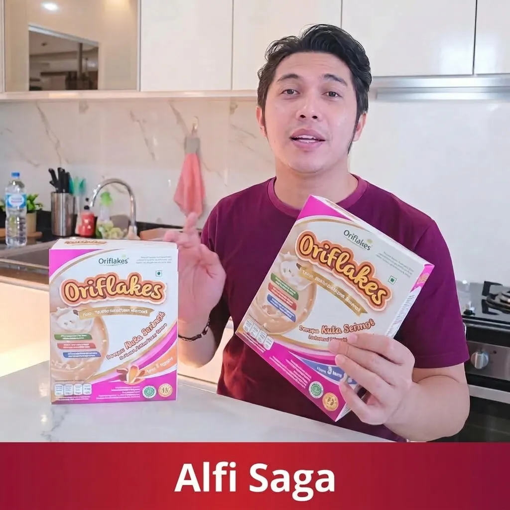 Alfi Saga mengkonsumsi Oriflakes